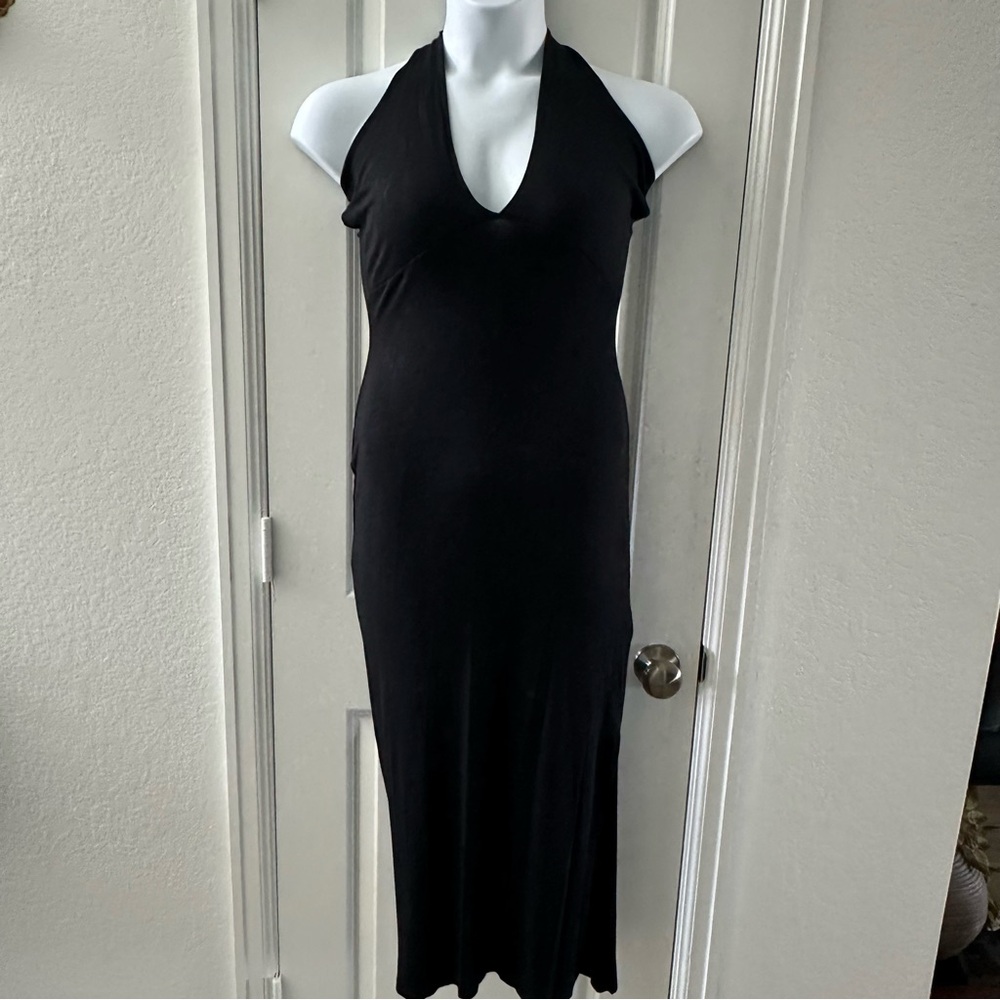 Black Halter Midi Dress L By See You Monday Rayon & Spandex